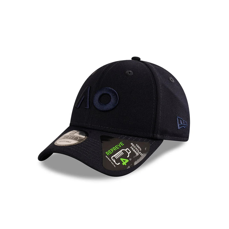 Australian Open Hat - 2025 Core Tonal Repreve AO Navy Tennis 9Forty Strapback Cap - New Era